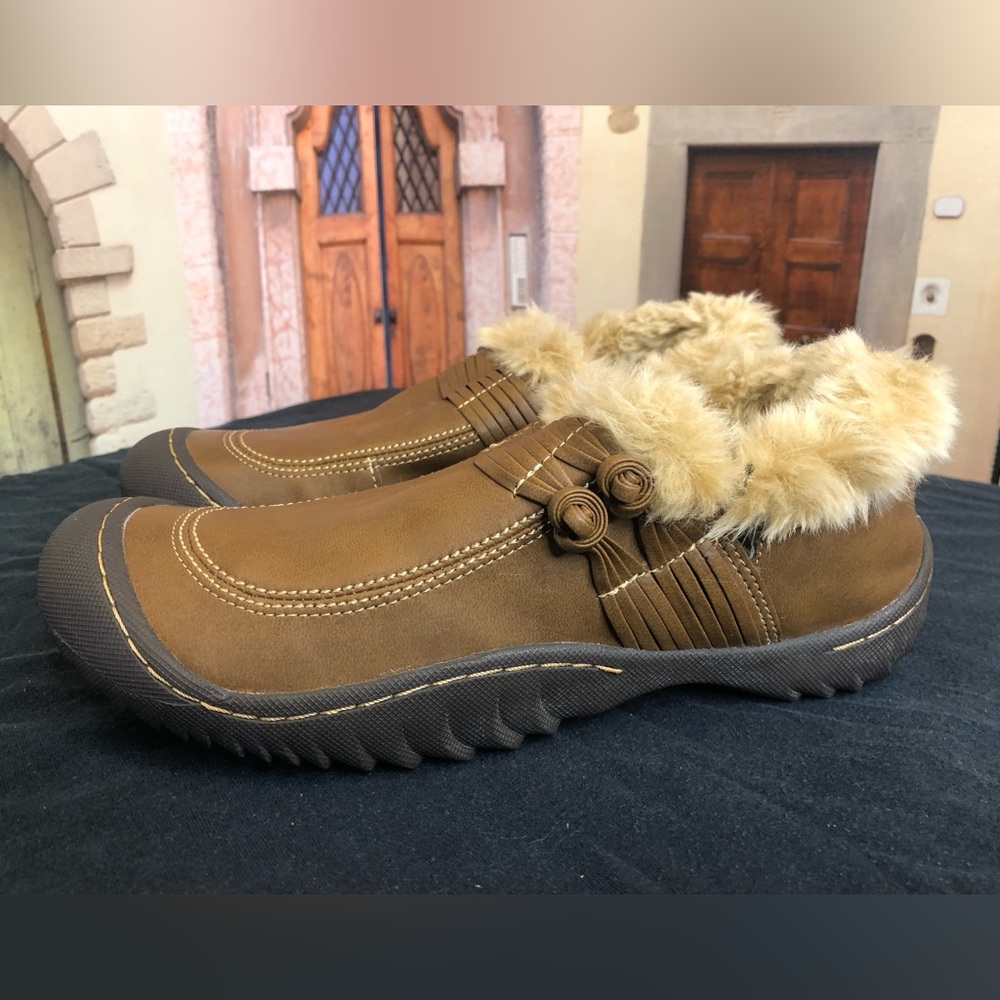 J 41 Womens Shoes Adventure On Lenox Brown Leather Faux Fur Lined Slip On